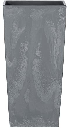 URBNLIVING Large Tall Concrete Effect Flower Plant Pot Indoor Outdoor Garden Patio Planters (Grey, 265mm Square)