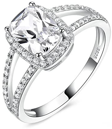 Musihy S925 Ring, Verlobungsringe Paar V Förmiger Quadratischer Zirkonia Silber Ringgröße 60 (19.1)