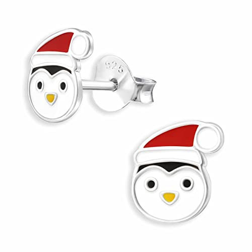 Monkimau Pinguin mit Mütze Ohrstecker Ohrringe aus 925 Silber Schmuck Silberohrringe Medizinisch für Kinder Mädchen Damen Frauen