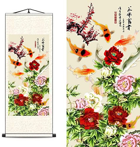FOVNOT Chinesische Wandbildrolle - Japanisch-inspirierte Asiatische Wanddeko für Wohnzimmer, Orientalische Zimmerdekoration mit Einzigartigem Kunstwerk-Stil