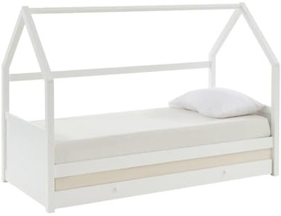 Vente-unique-Ausziehbett Hausbett - Kiefernholz - 2 x 90 x 190 cm - Weiß - HURRA