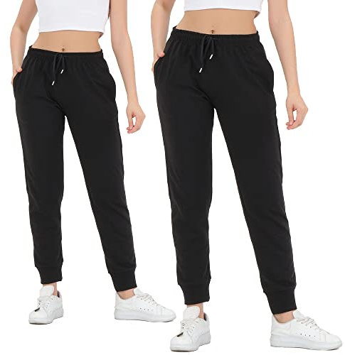 ROSS CAMP Jogginghose Damen - Sporthose Frauen Baumwolle, Trainingshose Fitness High Waist, Sweatpants Slim Fit Freizeithose Lang, Jogging Hose Laufhosen Modern 2erPack Sch/M
