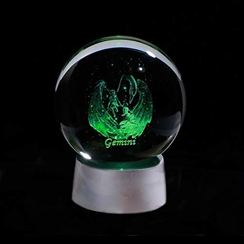 MEIGUI 3D Sternzeichen Kristallkugel 12 Konstellationen Glaskugel Dekoration Kugel Bunte LED Licht Horoskop Ornament Sternzeichen Zeichen (Color : Gemini, Size : 6cm Ball)