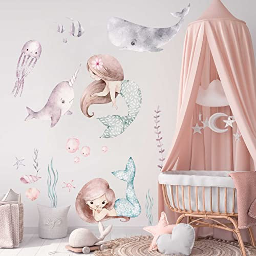 WANDKIND Meerjungfrau V399 Wandtattoo Kinderzimmer | handgezeichnet | AUFKLEBER Kindergarten | Wandsticker Babyzimmer Mermaid (120 x 120 cm)