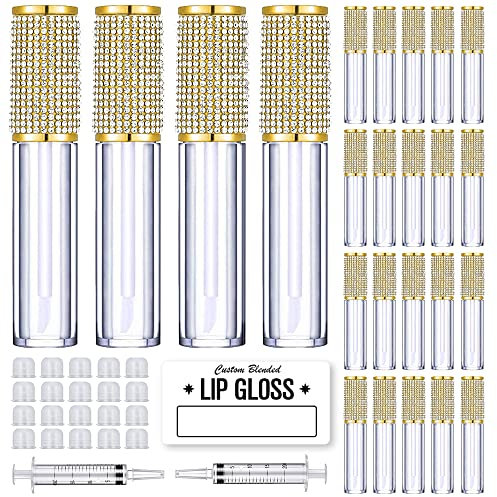 AMORIX Lip Gloss Tubes with Magic Wand 5ml Empty Lip Gloss Containers Lip Gloss Bottles with Stoppers 2 Syringes and Labels for DIY Lip Gloss Balm 24pcs