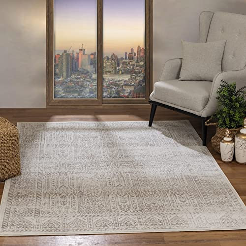 Livabliss Evora Vintage Teppich groß - Orientalischer Teppich Wohnzimmer 160x215 cm, Esszimmer, Schlafzimmer - Boho Teppich, Kurzflor Teppich für einfache Pflege - Muster Teppich in Beige, Elfenbein