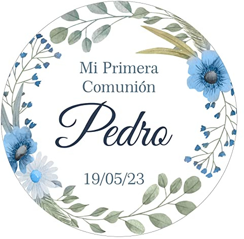 Pegatinas Personalizadas Comunion, Bautizos, Bodas en Vinilo Redondas – Detalles para Invitados de Primera Comunion Niños y Niñas 16 Modelos (Modelo 11)
