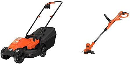 BLACK+DECKER Tondeuse Filaire 1200W, Tondeuse à Gazon Electrique 32 cm, 3 hauteurs réglables 23, 43 et 63 mm & Coupe-Bordures Filaire 450W, Coupe-Bordures Electrique 25 cm avec 2 Poignées