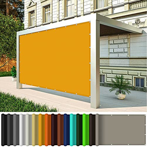Rechteckige Sonnenschutztuch 1.5 x 2.4 m, Wasserdichtes Unkrautvlies für Terrasse mit Ösen und Befestigungsseile Quadratisches Sonnensegel für Garten, Terrasse und Balkon, Golden