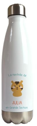 CADEAUX.COM - Gourde Isotherme Personnalisé Animaux Tigre - Gourde en Inox - Ecole - Cadeau Original - Idée Cadeau Personnalisé - Cadeau pour Enfant