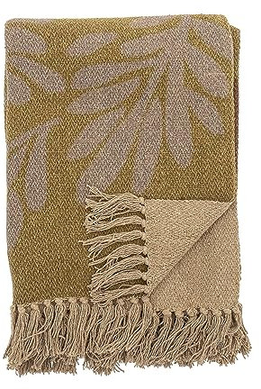 Bloomingville Hochwertige Tagesdecke 160 x 130 cm – Vielseitige Kuscheldecke aus recycelter Baumwolle, ideal als Sofadecke oder für Bett und Garten, kuschelig weich und pflegeleicht (Gelb)