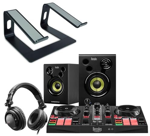 Hercules DJLearning Kit DJ MKII + support pour ordinateur portable Keepdrum Noir