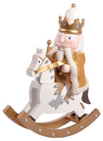 Ciao- Schiaccianoci Natale Soldatino Re a cavallo con mantello (28cm) in legno e tessuto, bianco/oro