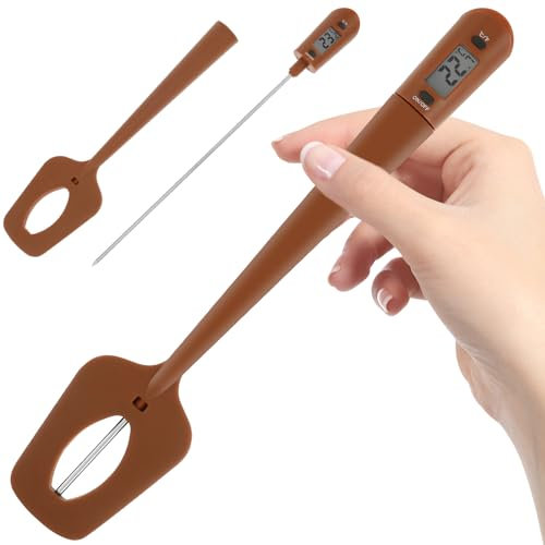 Chocolate Thermometer Digital Candy Spatula Thermometer Reader & Stirrer 2 in 1 Liquids Cooking Stainless Steel Probe Silicone Spoon Thermometer for Oil Candy Meat(Brown)