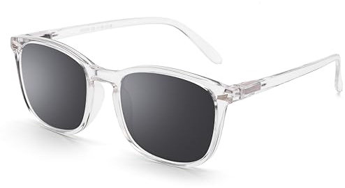 DOOViC Sonnenlesebrille 1,25 Damen Große Gläser Durchsichtiger Eckiger Rahmen Sonnenbrille Lesehilfe mit Sehstärke für Herren
