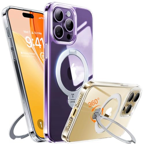 TORRAS 360° Spin Magnetic Stand for iPhone 14 Pro Case, Compatible with Magsafe,14 FT Military Grade Shockproof Slim Protective iPhone 14 Pro Case with Kickstand Ring Holder, Ostand Spin-Clear