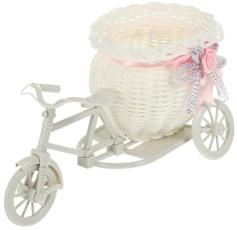 ABOOFAN Basket Tricycle Design Flower Basket for Home Wedding Decor Small Random Bowknot Rattan Craft