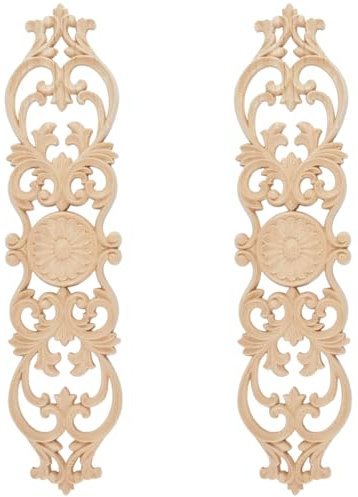 GORGECRAFT 2Stk Holzapplikationen Unbemalt Lang Aus Holz Geschnitzte Blumenschnitzereien Dekorative Aufkleber Für Wand Schrank Spiegel Kaminsims Tür Bett Schrank Decke Kommode Möbel 30.1x7.15cm