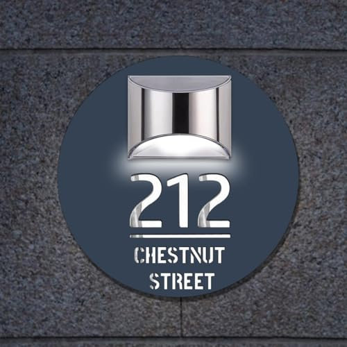 Números solares personalizados de casa para exteriores, letreros solares de dirección para casas, números de casa iluminados, placa LED con nombre de calle, placa de dirección para casa (redonda)