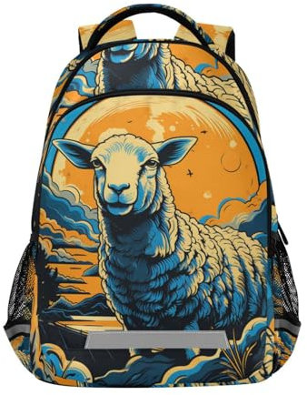 Wzzzsun Schaf Lamm Mondnacht Rucksack Jungen Schulrucksack Mädchen Schulranzen Kinder Reflektierender Schultasche Kinderrucksack Für Schule
