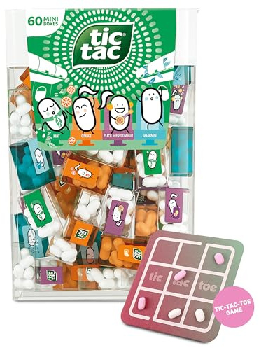 TicTacToe Travels Reiseset – 60 Mini Boxen à 3,8 g, mit Tic Tac Toe Spiel | Mini Süßigkeiten, ideal für Kindergeburtstag, Mitgebsel & Werbegeschenke