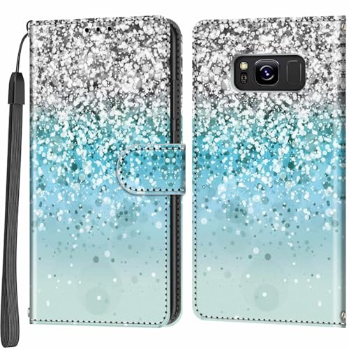 Handyhülle für Samsung Galaxy S8 Hülle, Silber und Blau | Magnetische, Stoßfeste Faltbar Klapphülle, Standfunktion, Kartenfächern, Geldbeutel, PU Lederhülle, Handytasche