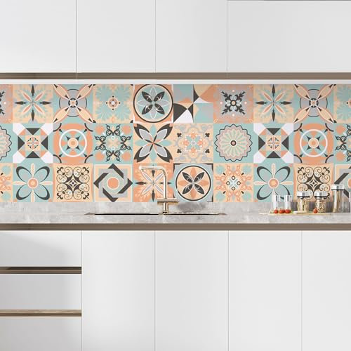 Lumalea Credenza adesiva da cucina, effetto piastrelle di cemento, adesivo + protezione opaca, 60 x 120 cm