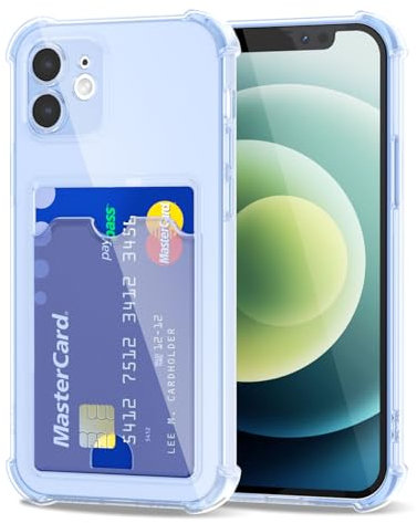Svanove for iPhone 12 Case Wallet Clear, Card Holder Case with Credit Card Slot, Thin Slim Transparent Silicone Grip Soft Rubber Protective Shockproof Airbag Bumper for Women, Light Blue