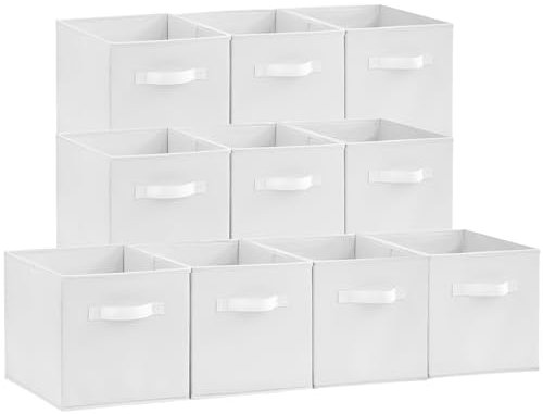 Lifewit 10 Stück Aufbewahrungsbox Stoff, Faltbare aufbewahrungsbox, 26 x 26 x 28 cm Aufbewahrung Ordnungsboxen aus Vliesstoff mit Griff für Kisten Kallax Boxen Regal, Weiß