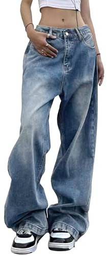 EMMIOL Women Wide Leg Baggy Jeans Mid Waist Y2K Boyfriends Jeans Loose Denim Pants