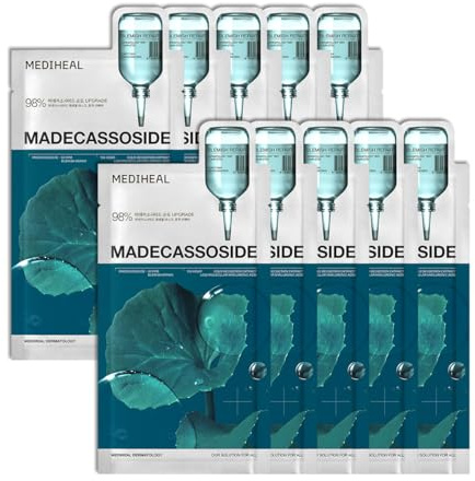 MEDIHEAL Madecassoside Essential Face Sheet Mask, Blemish Repair (10ea) | with Centella Asiatica, Ceramide for Soothing Care | Suitable for Sensitive Skin | Plastic-Free Vegan Sheet | Korean Skincare