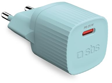 SBS Ladegerät mit recycelten GRS-Materialien, USB-C-Anschluss, 25 Watt, EU-Stecker, umweltfreundlich, ideal für Android-Smartphones, iPhone, Tablets, Kopfhörer, Lautsprecher, Smartwatches