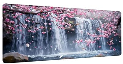 Sakura-Wasserfall Mauspad XXL 900x400x3 MM Groß Gaming Mauspad Design Vernähte Kanten, Wetterfest Anti Rutsch Mousepad PC Laptop verbessert Präzision und Geschwindigkeit für Home Office W-461
