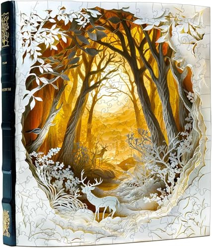 Blumuze Holzpuzzle Erwachsene, Stiller Wald Holz Puzzle, Holzpuzzle Einzigartige Tierform Puzzleteile, Puzzle Holz Erwachsene 14+ mit Holzbox 300 Stück(L-34 * 29cm)
