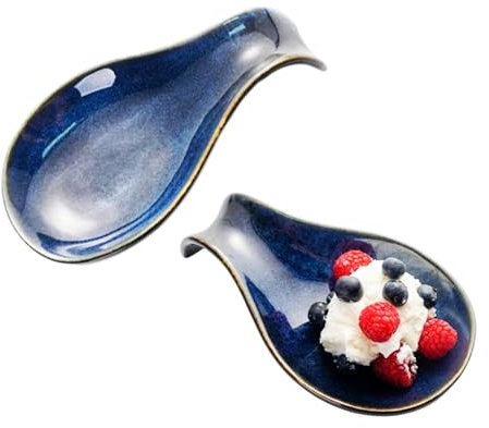 2 Pcs Ceramic Spoon Rest, Decorative Starry Night Glaze Spoon Holder Teaspoon Rests, Large Heat Resistant Spoon Rest Kitchen, Farmhouse Modern Kitchen Accessories Blue