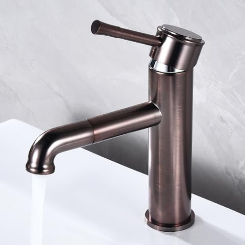 FQYEP Robinet Salle Bain Vintage en Laiton Robinet Lavabo Salle de Bain Rétro Pivotant À 360°,Marron Ancien