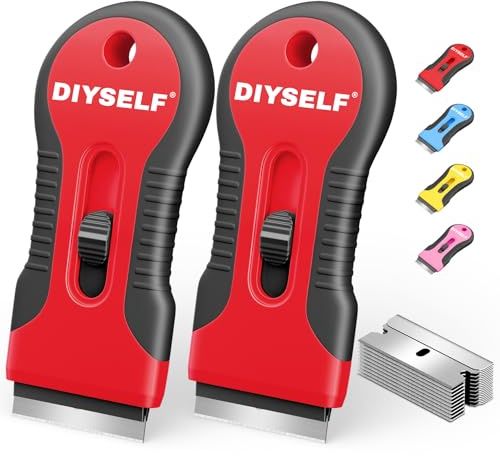 DIYSELF 2er-Set Ceranfeldschaber, Glasschaber ausziehbar, 10 Ersatzklingen | Glaskeramik Schaber, Ceranfeld Kratzer und Vignettenschaber mit Schieberegler für Herd, Fenster, Auto und Aufkleber, Rot