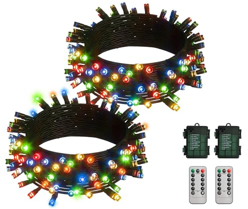 Jixviqi Luci LED Natale RGB 5M 50 LED Multicolore, Catena Luminosa a Batteria con Filo Verde, Impermeabile per Esterni e Interni, Decorazioni Natalizie per Albero, Giardino, Finestra, Festa