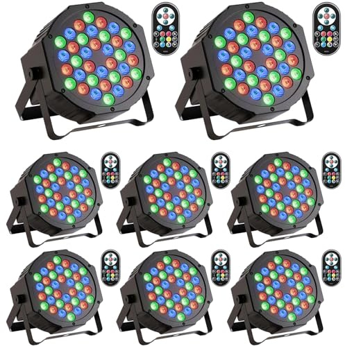 SKSBTF 8 Pack LED Par Strahler 36 LED Bühnenlichter, RGB Discolicht Partylicht 9 Modi mit Fernbedienung und DMX512 Steuerung, Scheinwerfer Beleuchtung für Bar Club Show Hochzeiten Weihnachten