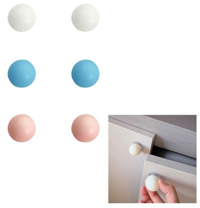 Lucien 6 Stück Selbstklebende Kugelknöpfe, Bohrfrei Klebegriffe für Schrank Schublade Möbeldekoration, Runde Klebeknäufe Mehrfarbig (Rosa, Hellblau, Weiß)