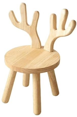 Chaise Enfant, Rehausseur Chaise Enfant en Bois Massif avec Dossier de Cerf et Base Antidérapante Tabouret avec Hauteur D'assise de 25 cm et Capacité de Charge de 200 lb pour Chambres D'enfants