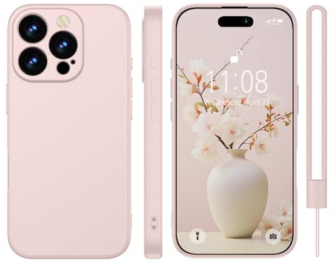 KPPIT for iPhone 16 Pro case silicone,Pink | With phone lanyard,Microfiber Lining,ltra Slim Soft Gel Anti-Scratch