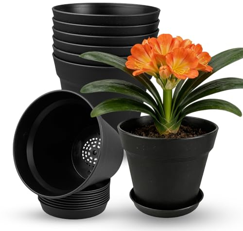 TEYIAN 8 Pack 10cm/4-in Plastic Plant Pots Flower Pots with Drainage Holes and Saucers Modern Decorative Planters Succulent Indoor Outdoor Plants