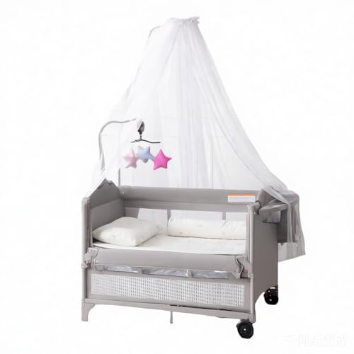 Aveainelle Faltbares tragbares Baby Reisebett mit Mobil, Laufstall Stubenwagen für Neugeborene und wachsende Kinder, Multi-Modus Nachttisch mit Rollen und Stauraum (Grau)