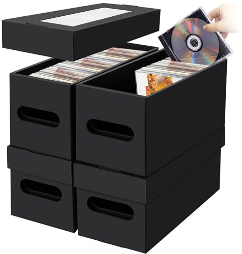 AOBOPLE CD Storage Boxes,4 Pack Cardboard CD Case Storage,CD Case Holder with Lid,One boxe Holds 30 CDs in Full Jewel Cases, 60 CDs in Slim Cases, and 165 Discs in CD Sleeves