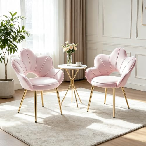 Chummaven Set di 2 Poltrone Relax a Conchiglia, Poltroncine Imbottite in Velluto con Gambe Oro, Sedie da Salotto Moderne per Soggiorno, Camera da Letto, Rosa