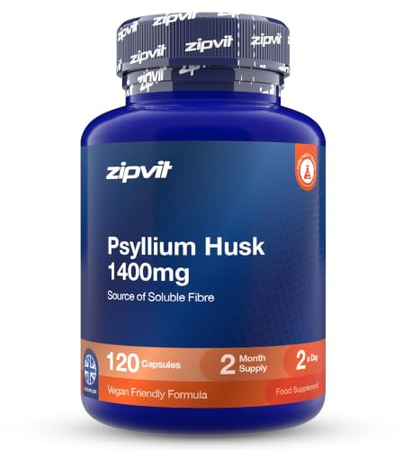 Zipvit Psyllium Husk 1400mg - Fibre Supplement - 120 Capsules - Vegan | Source of Natural Soluble Fibre - No Aftertaste - 2 Months Supply - 3rd Party Tested