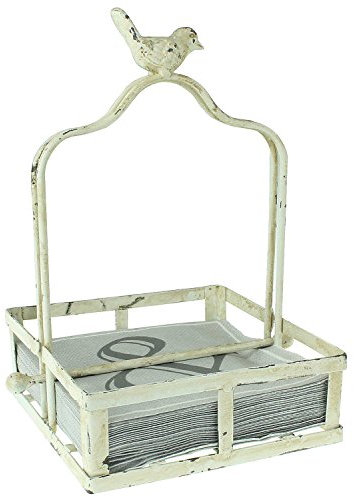 MACOSA SA81006 Servietten-Ständer Vogel Antik Creme-Weiß Metall Gewichtshebel Shabby Chic Servietten-Korb Papierservietten Aufbewahrung Halter