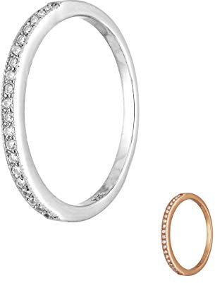 Treuheld® | Schmaler Ring aus 925 Sterling Silver | in Silber mit Zirkonia - Kristallen | Ringgröße 56 | Breite 1,8mm | Damen | Vorsteckring