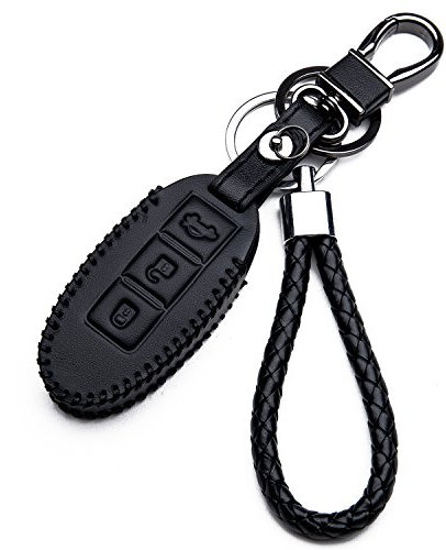 KASER Housse en Cuir pour Clé Nissan 3 Boutons avec Porte-Clés Nissan Qashqai Juke X-Trail Murano Smartkey Étui de Protection Cover Coque pour Télécommande Keyless